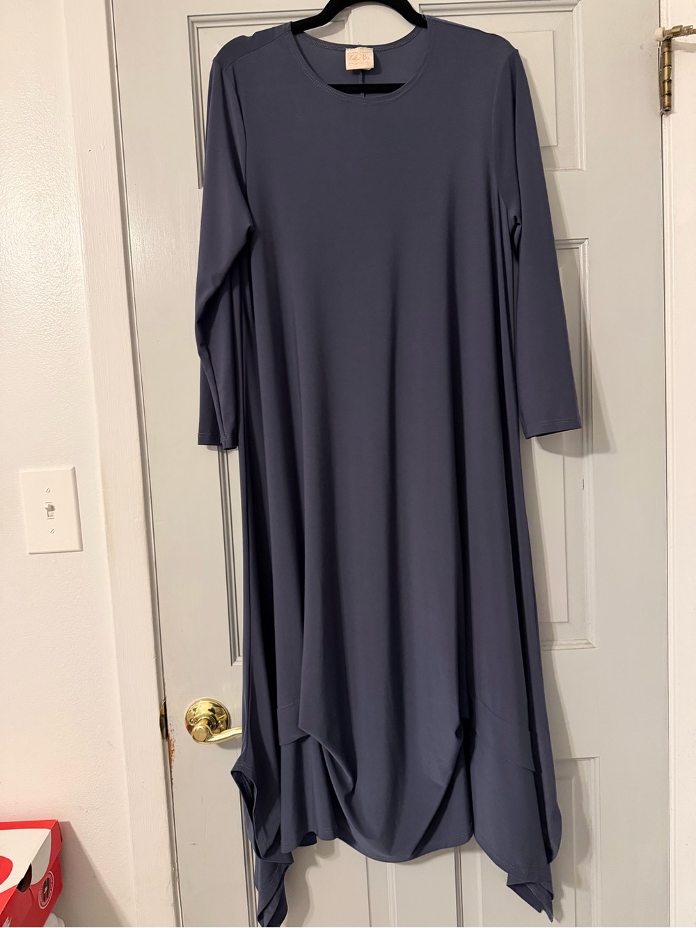Asymmetrical slate blue Long Sleeve Midi Dress